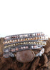 Boho Bracelet, RH 5 Layers Leather Wrap Bracelet, Natural Stones, Rose Quarts Silver